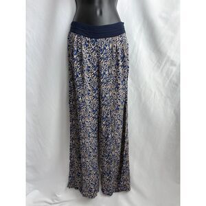 BB Couture Blue Floral Pants Size M Flowy Feminine Spring Rayon Lightweight Cute